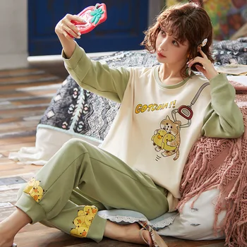 

2020 Fast Shipping Cotton Women's Pajamas Set Autumn Winter Pyjamas Cartoon Sleepwear Sexy Home Clothes For Women Lingerie