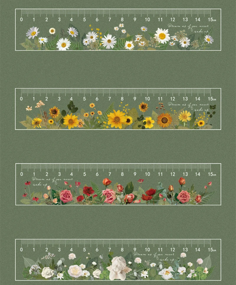 15cm 데이지 로즈 눈금자 학생 꽃 눈금자 다기능 DIY 그리기 도구 측정 도구 학교 사무실 드로잉 공급
