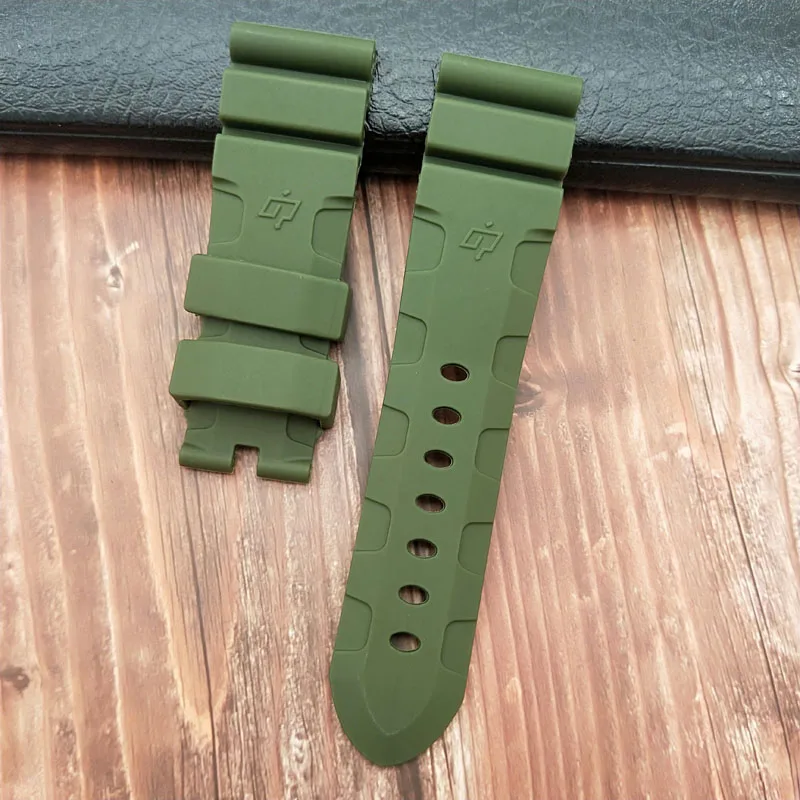 green mark 24 мм красный синий оранжевый серый зеленый черный силиконовый ремешок для panerai ремешок pam 441 111 браслет контактный штырь Пряжка бесплатный инструмент - Цвет ремешка: green mark