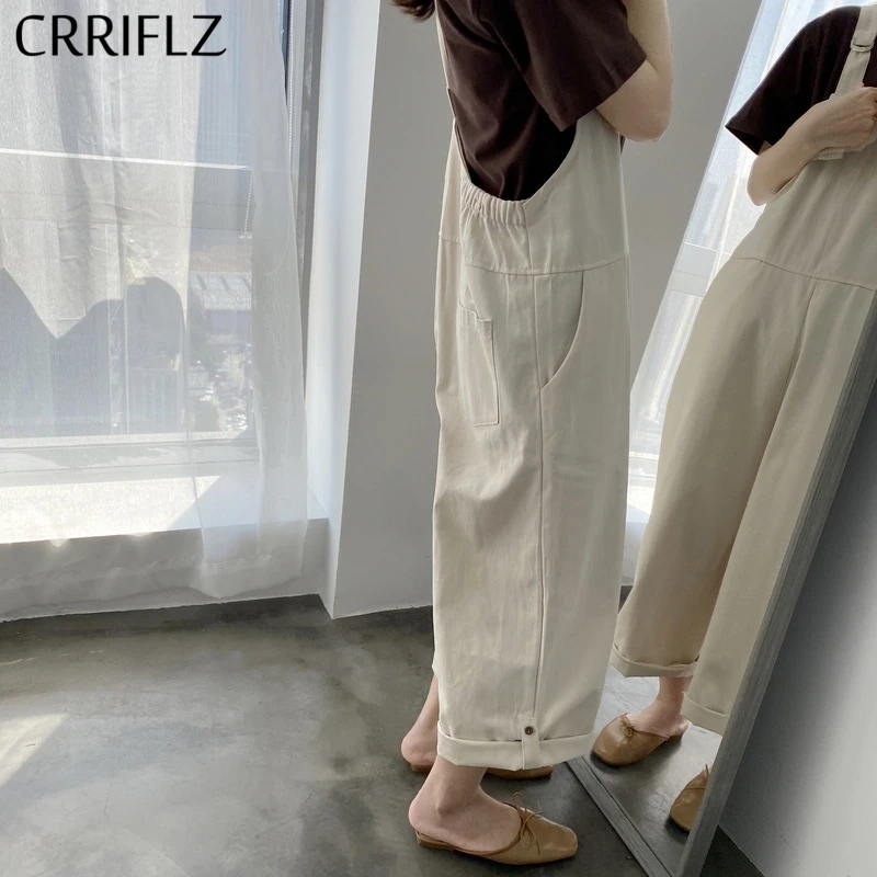 

CRRIFLZ 2020 New Loose Overalls Women Casual Solid Long Wide Leg Pants