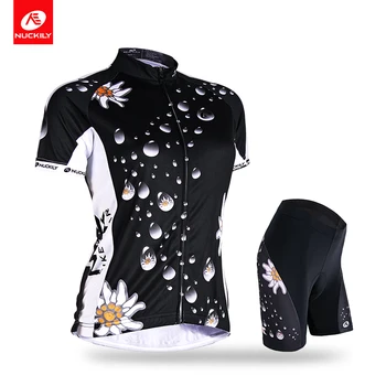

NUCKILY Cycling Jersey Set Women Water Drop Flower Print Short Sleeve Bicycle Clothing AJ211BK270