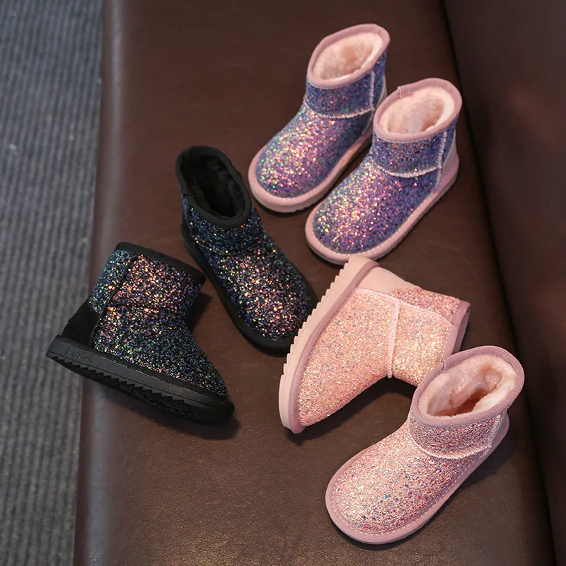 Детские зимние сапоги сезон осень-зима Новинка 2019 года блестящие для девочек