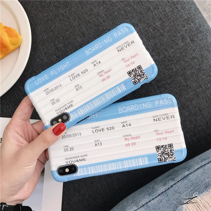 

Blue White Ticket Baggage Surface Phone Case For iphone 6 6s 7 8 Plus X XR XS Max TPU Travel Mobile Back Cover Shell For Apple