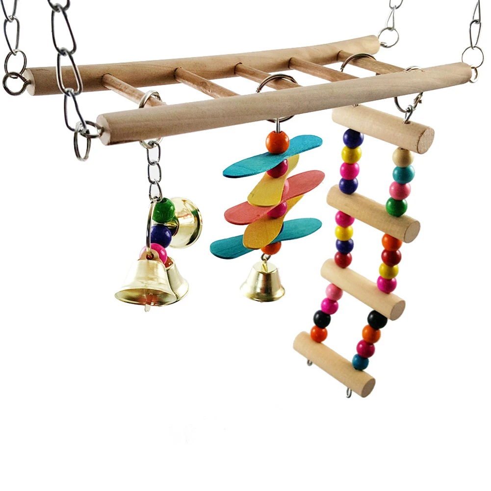 Pet Птица Попугай красочные деревянные качели подъемная лестница колокольчики подвесная игрушка декор для клетки