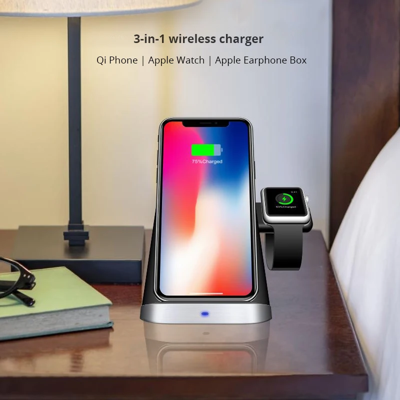 Bonola 3 в 1 Беспроводная подставка для зарядного устройства для iPhone XsMax/Apple Watch/Airpods сменная станция беспроводная док-станция для зарядного устройства для Apple Watch