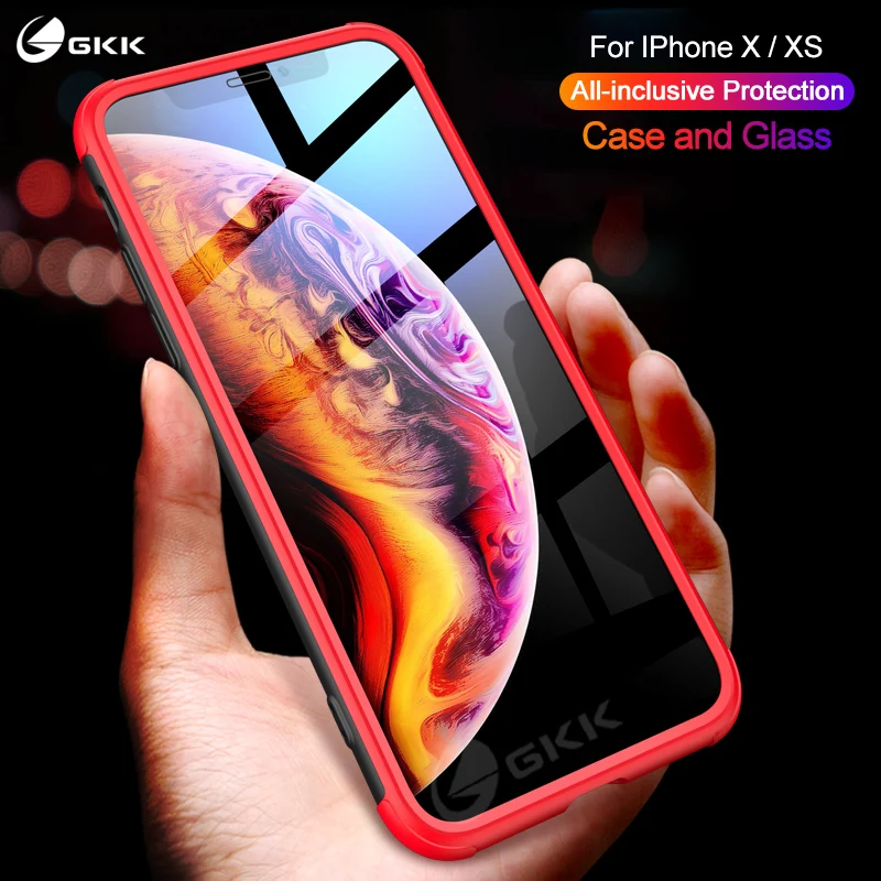 Оригинальный чехол GKK для iPhone X XS полноразмерный Матовый Жесткий из ПК с мягкими