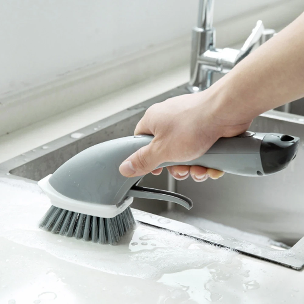 

Handheld Cleaning Brush With Soap Dispenser Multifunction Scrubber Kitchen Detergent Sponge Brush Bathroom Cleaning Tools