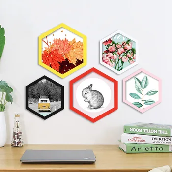 

Hexagonal Photo Frame Wooden Hanging Picture Display Holder DIY Combination Wall Decoration Mounted Photo Frame Art Ornament