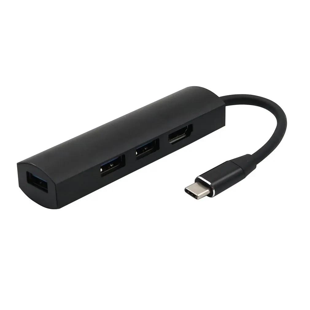3 порта концентратор USB 3,1 тип-c к USB 3,0 разветвитель Кабель Шнур ноутбук планшетный компьютер аксессуары с 4K конвертер для HDMI - Цвет: Черный