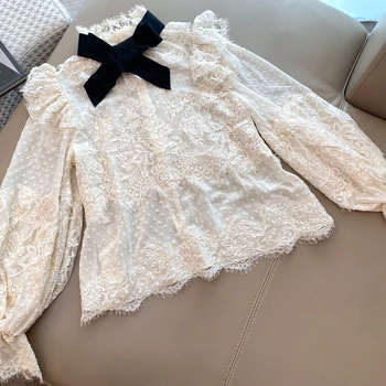 

Lace Sexy Blouse For Women Elegant Long Butterfly Sleeve Blouse Tops Casual Women New Blouse