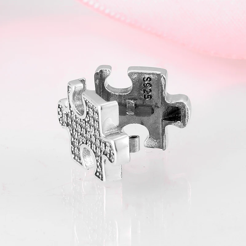 Hot sale 925 Sterling Silver Puzzles Jigsaw shape Bead Charms Fit Original reflection Charm Bracelet Diy Jewelry making