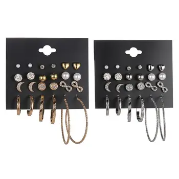 

Big Ear Ring moon Stars 12 Pairs Of Version Of Many To One Card Combination Earrings Female