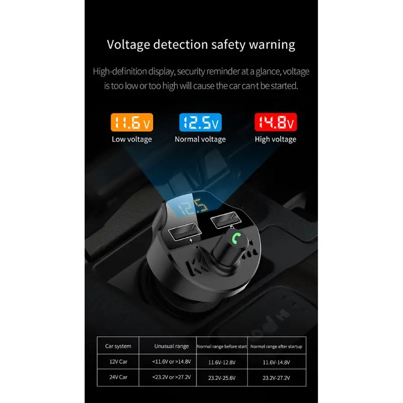 Двойной USB Автомобильное зарядное устройство для телефона FM MP3-плеер Bluetooth 5,0 Hands-free адаптер Комплект