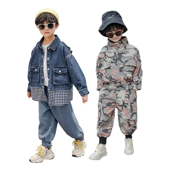 

Winter Baby Boy's Clothes New Cotton Ttwo-piece baby leisure sports Camouflage denim clothes suit baby warm fashion denim suit