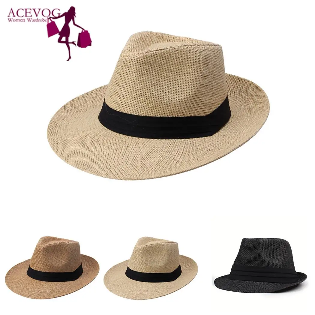 Unisex Fashion Jazz Style Beach Sun Cap 46cm/18.1inch Straw Belt Floppy Sun Solid 4.5cm/1.8inch Hat