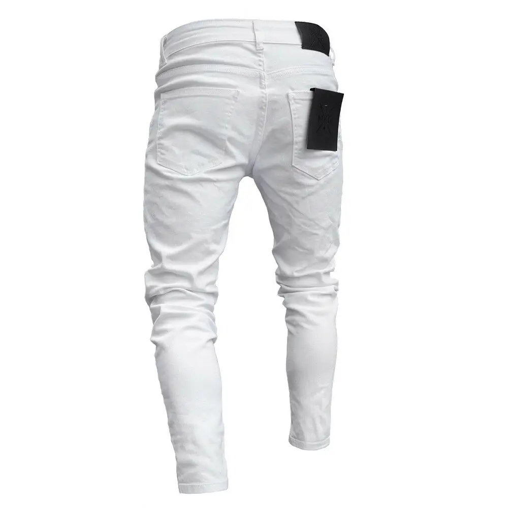 Модные мужские эластичные рваные обтягивающие байкерские джинсы в стиле хип-хоп, рваные узкие джинсовые длинные штаны