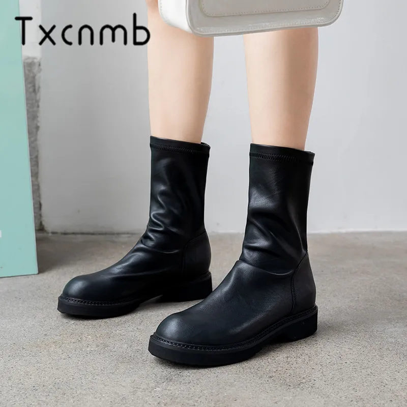 

TXCNMB 2019 Winter New Women Genuine Leather Booties To Keep Warm Short Large Size Free Shipping