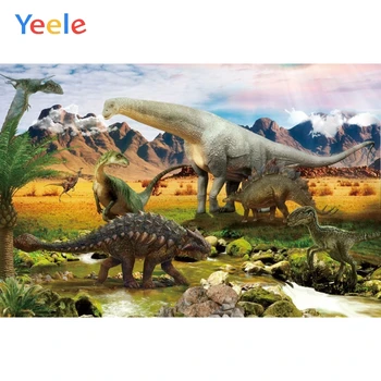 

Yeele Dinosaur Backdrop Forest Jungle Tree Grass Sky Kids Baby Birthday Custom Vinyl Photography Background For Photo Studio