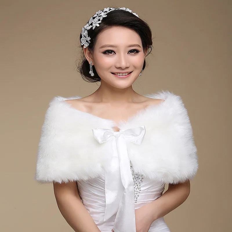 In Stock Fur Shawl Wedding Wrap For Formal Dress Cheongsam Married Outerwear Bridal Cape Autumn Winter Jacket Bolero OJ00165