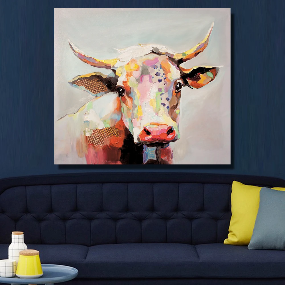 Wall Art милые Цвет масло кожа коровы дешевые современные картины для Гостиная Холст