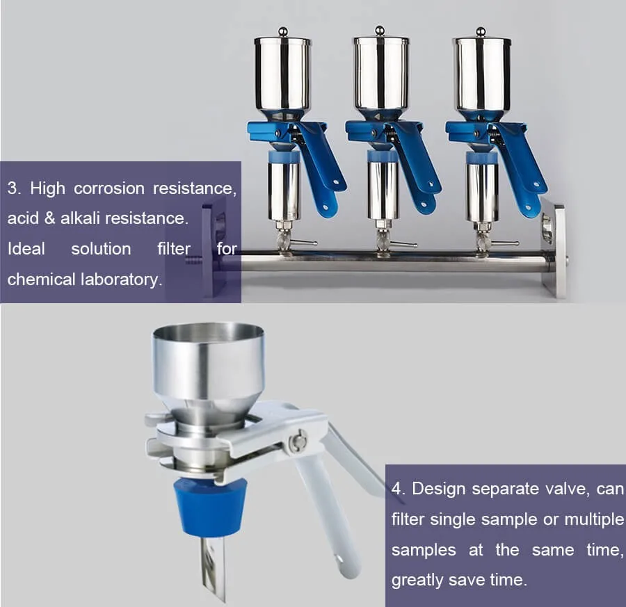 3 가지 실험실 진공 여과막 부흐너 깔때기 장치 시스템 솔벤트 필터 스테인레스 스틸 플라스크 매니 폴드 세트, 스테인레스 스틸