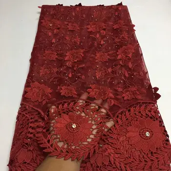 

New Style French Mesh Lace Stones Embroidered Fabric Water Soluble Velvet Tissus For Noble Lady Guinean Wedding Laces Material