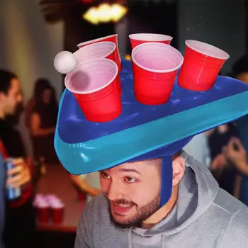 

Pong Hat Game Set Inflatable Pong Hat Pong Game Set With 6 Red Cups 2 Pong Balls Party game toys