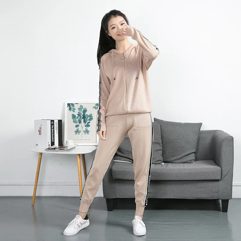 

Sports Sweater Set Spring And Autumn New Style Korean-style Casual Hooded Slimming Hoodie Women's Sports Two-Piece Set