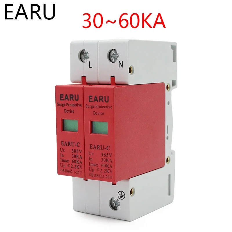 

AC SPD 1P+N 2P 30KA~60KA AC385V House Lightning Surge Protector Protective Low-voltage Arrester Device OEM Service Factory Hot