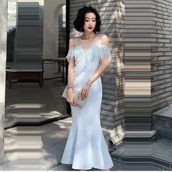 Вечернее платье с открытыми плечами Robe De Soiree 2019 платье в пол без рукавов вечерние платья Soild вечерние платья F134