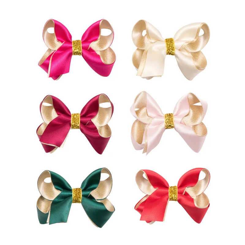 12pcs Fashion Cute Ribbon Bow Hairpins Glitter Bowknot Hair Clips Princess Xmas New Year Headwear Girls Hair Accessories