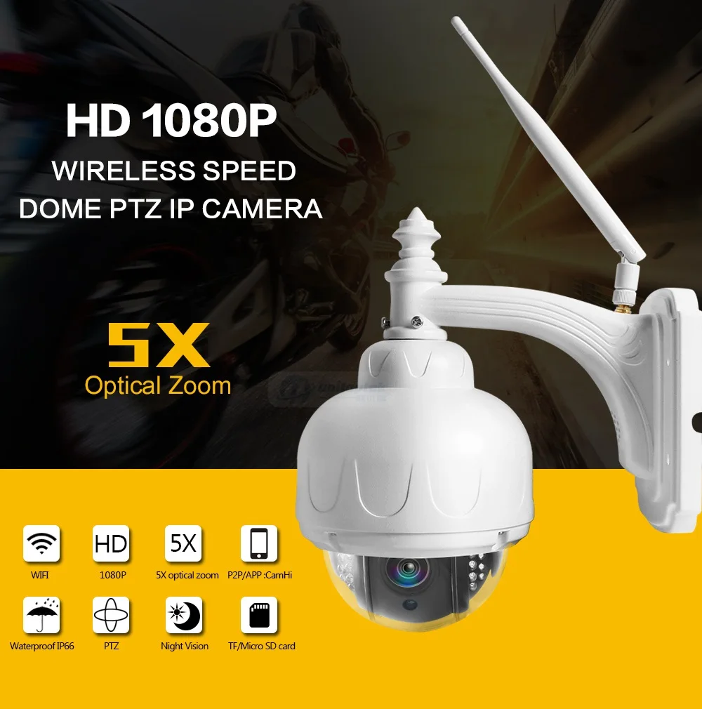 1080P 2MP PTZ Wi-Fi IP камера наружная аудио скорость купольная камера беспроводная 2,7-13,5 мм 5X зум объектив слот для sd-карты Wi-Fi CCTV Камера