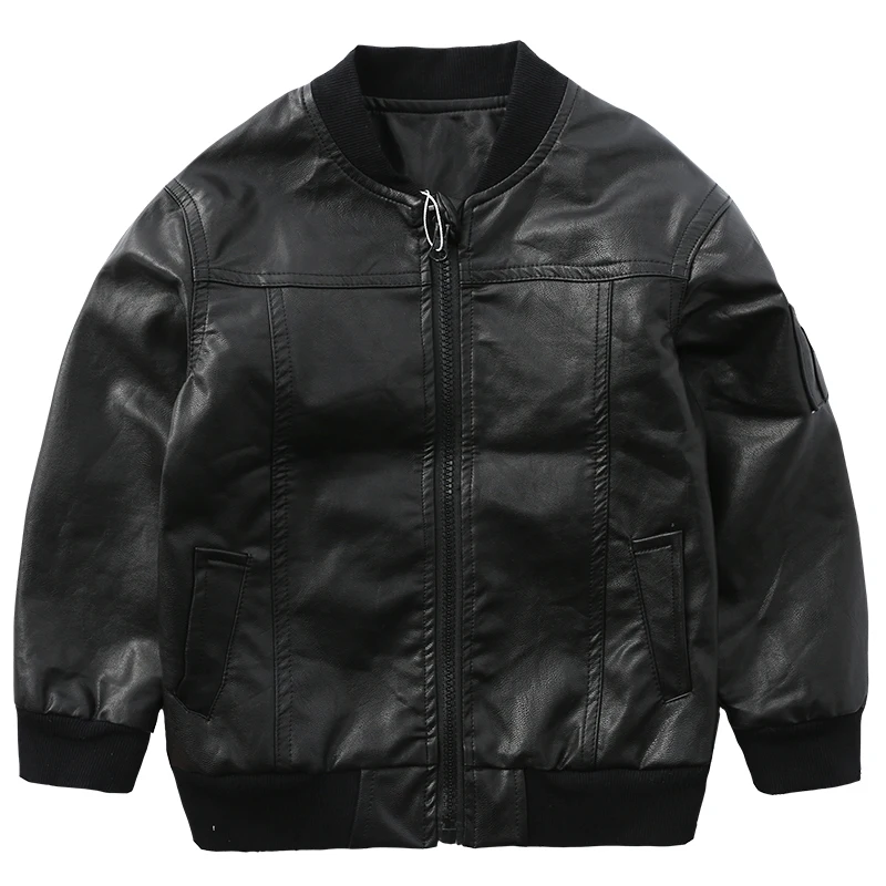

Little Elephant Ham Boys' Outerwear Children's Zipper Solid Colour Motorcycle Leather Jacket Korean Version New Style 2019