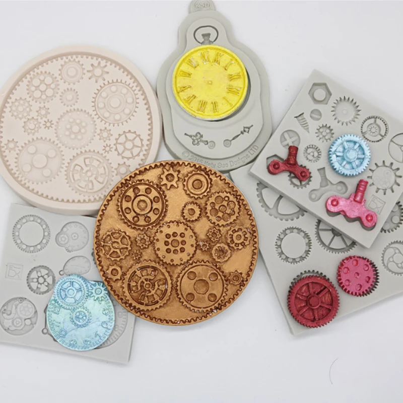 Clock Cogs & Wheels Steampunk Mold Fondant Cake Decor Tools Silicone Sugarcrafts Chocolate Baking Cakes Gumpaste Form | Дом и сад
