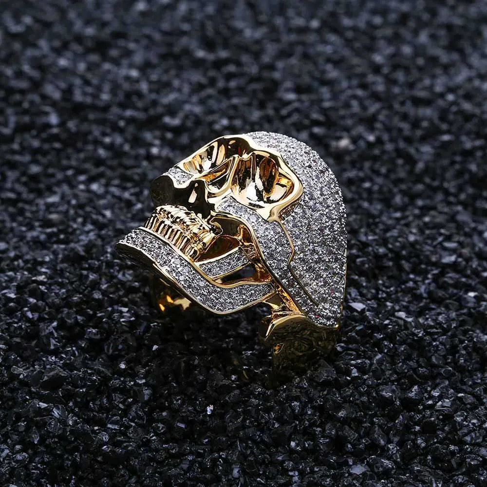 Хип-хоп медное двухцветное кольцо с черепом Iced Out Micro Pave кубический цирконий панк модное кольцо для мужчин и женщин