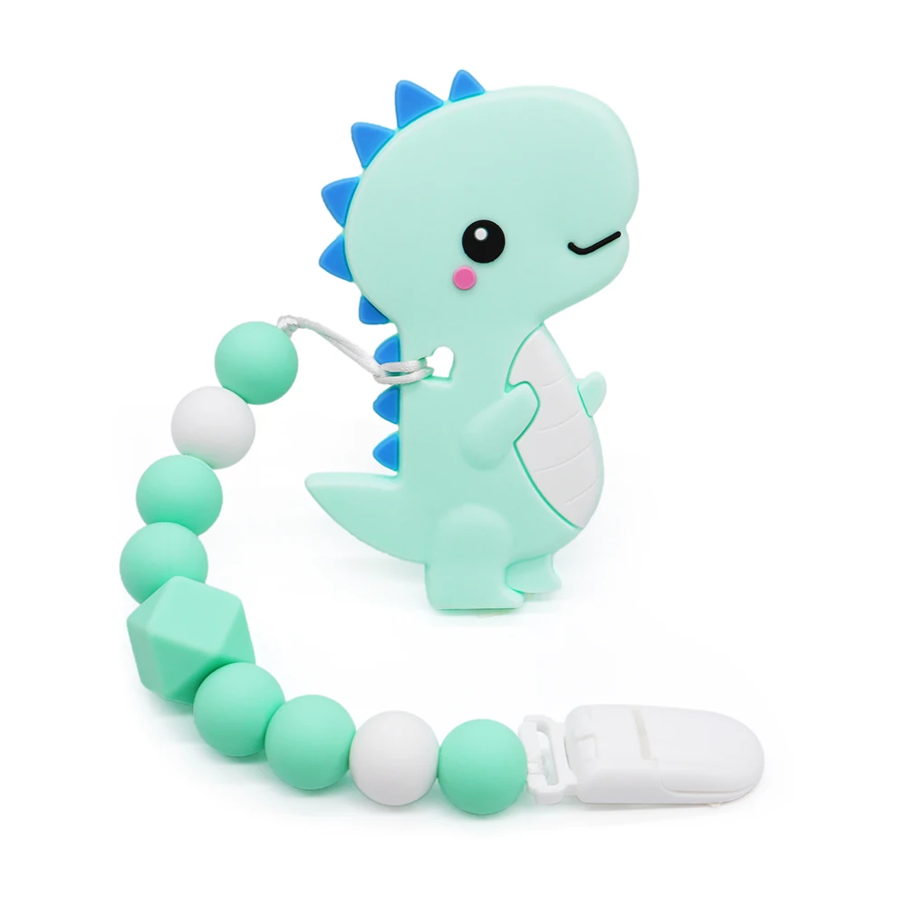 

Teether Chain For Baby Infant Chewable Toys BPA Free Silicone Food Beads Match More Colorful Beads With Dinosaur Shape Teether