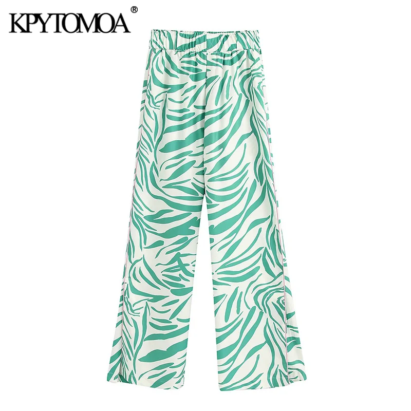 KPYTOMOA Women 2020 Chic Fashion High Waisted Printed Pants Vintage Elastic Waist Side Vents Female Trousers Pantalones Mujer KPYTOMOA Women 2020 Chic Fashion High Waisted Printed Pants Vintage Elastic Waist Side Vents Female Trousers Pantalones Mujer