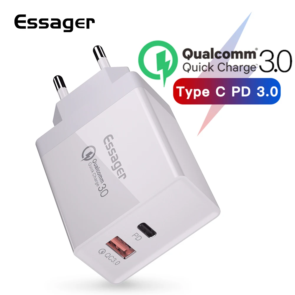 Essager 36 Вт Быстрая зарядка 3,0 USB зарядное устройство QC3.0 QC type C PD Plug Turbo Быстрая зарядка настенное зарядное устройство для мобильного телефона iPhone Xiaomi