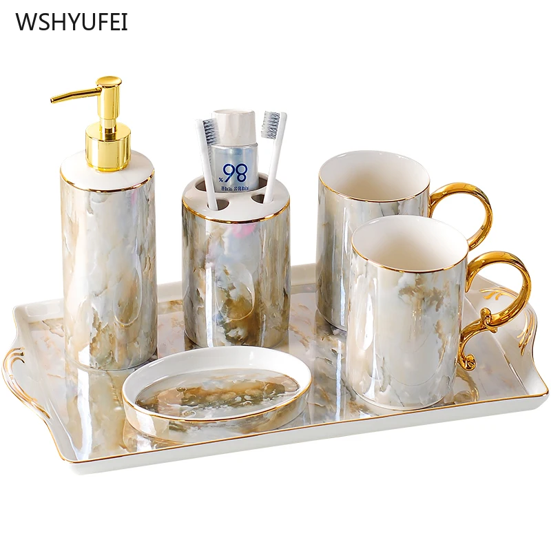 Retro Palace Wind Light Luxury Ceramic Home Hotel Bathroom Storage Decoration Set Simple Bathroom Mouth Cup Toothbrush Cup Kit