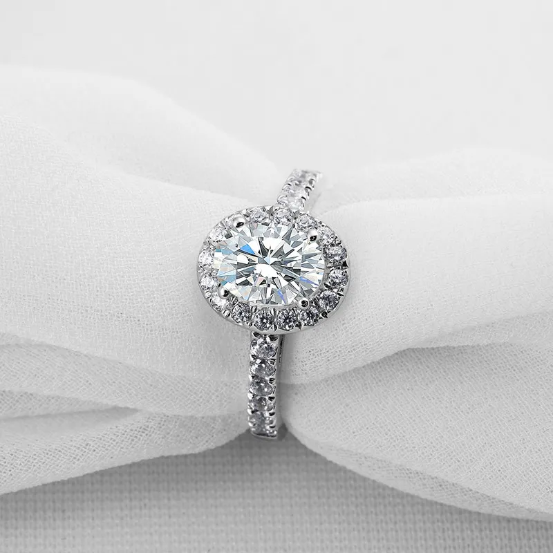 14K White Gold AINUOSHI классическое овальное Золотое кольцо Halo 14 K, цельное Золотое кольцо со стразами 1,25 CT, искусственный бриллиант, женские обручальные кольца - Цвет камня: 14K White Gold