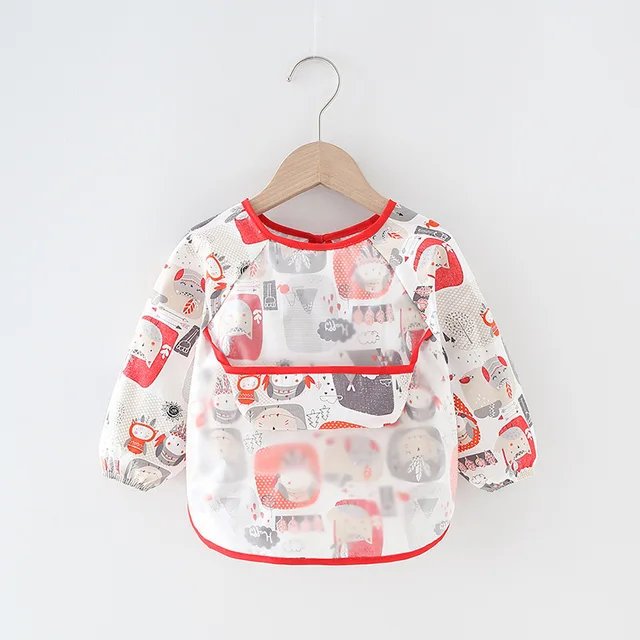Baby Bib Waterproof Apron Long Sleeve Art Smock for Kids Baby Stuff Chest Protection Feeding Bibs orange bunny