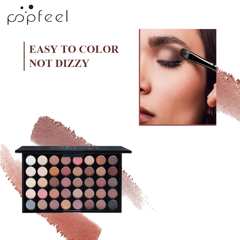 POPFEEL Лидер продаж! 40 цветов матовые тени для век Палитра+ кисть длительный водонепроницаемый дымчатый макияж Пигмент цвет земли и конфеты блестит