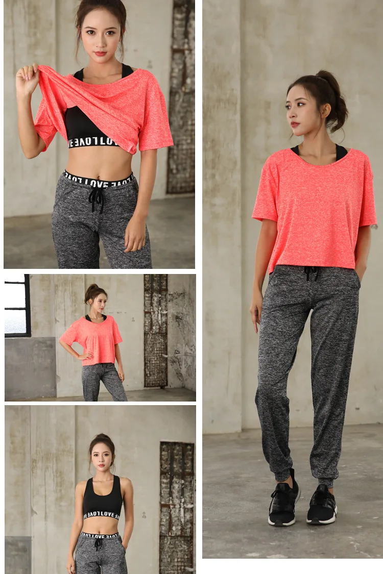 

Sports Set Spring And Summer Running Women's Quick-Dry Yoga Clothes Large Size Dacron Slimming Women's Gym Night Running Three-p
