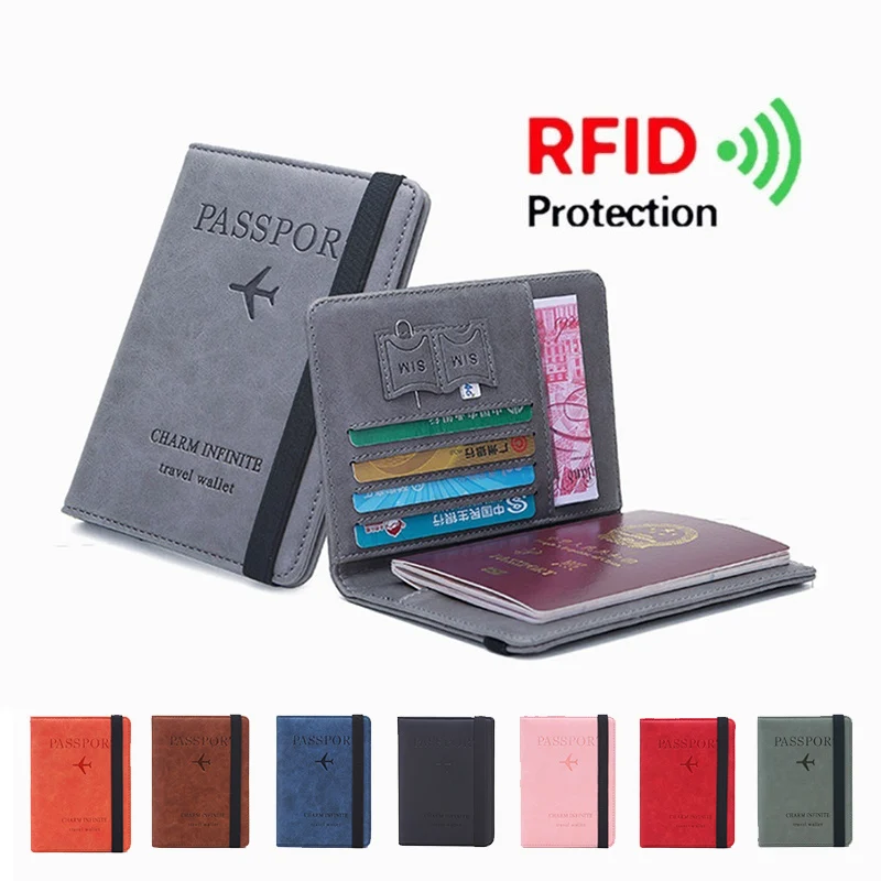 Men/'s Leather RFID Blocking Passport Holder Travel ID Cover Credit Card Wallet