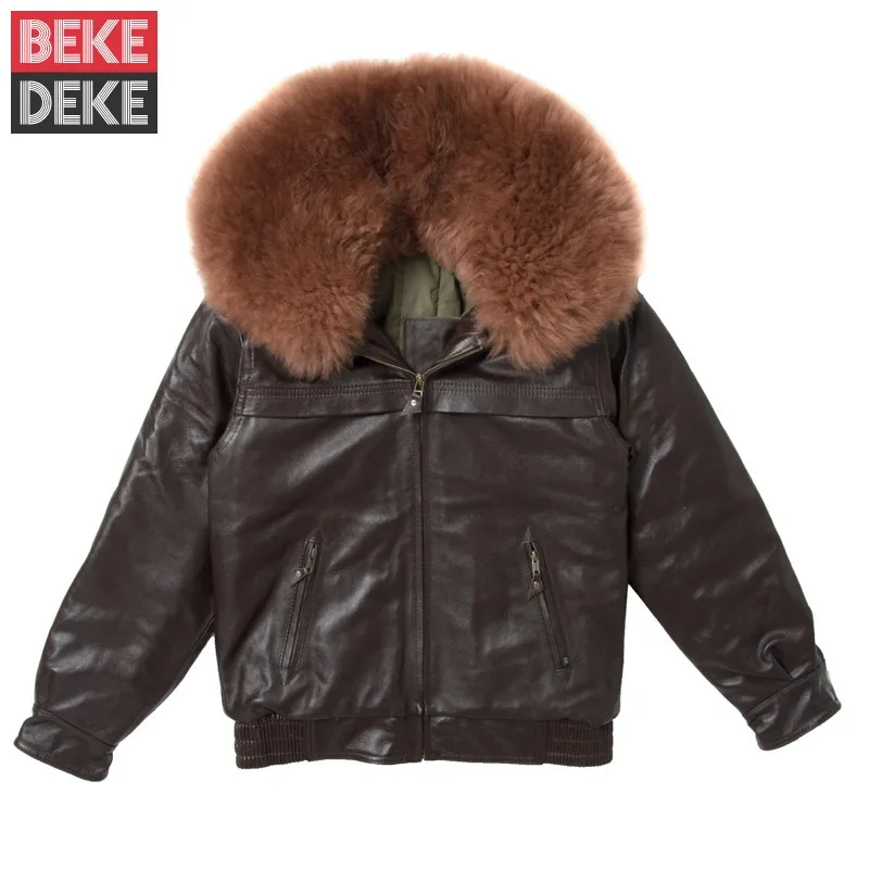 

Winter Men Cotton Padded Warm Pilot Jacket Wool Fur Collar Coat Cowhide Genuine Leather Jacket Motorcycle Windproof Overcoat 6XL