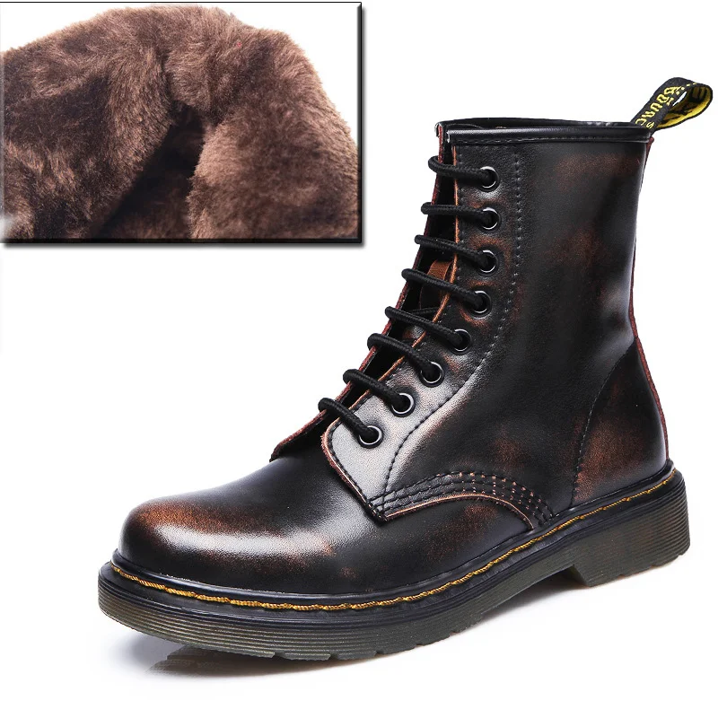 Brown With Fur Ботинки STS; женская обувь из натуральной кожи; зимние ботинки на шнуровке; теплая обувь с Плюшевым Мехом; женская повседневная обувь; Botas Mujer; женские ботильоны - Цвет: Brown With Fur