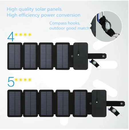 Солнечная панель 10 Вт Складная CNH SunPower фотоэлементы 5 В 2 1 А USB-разъем портативные