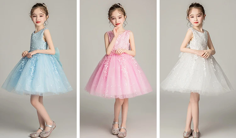 Skyyue/Детские вечерние платья для причастия бальное платье без рукавов с вышивкой из тюля кружевное платье с круглым вырезом и цветочным