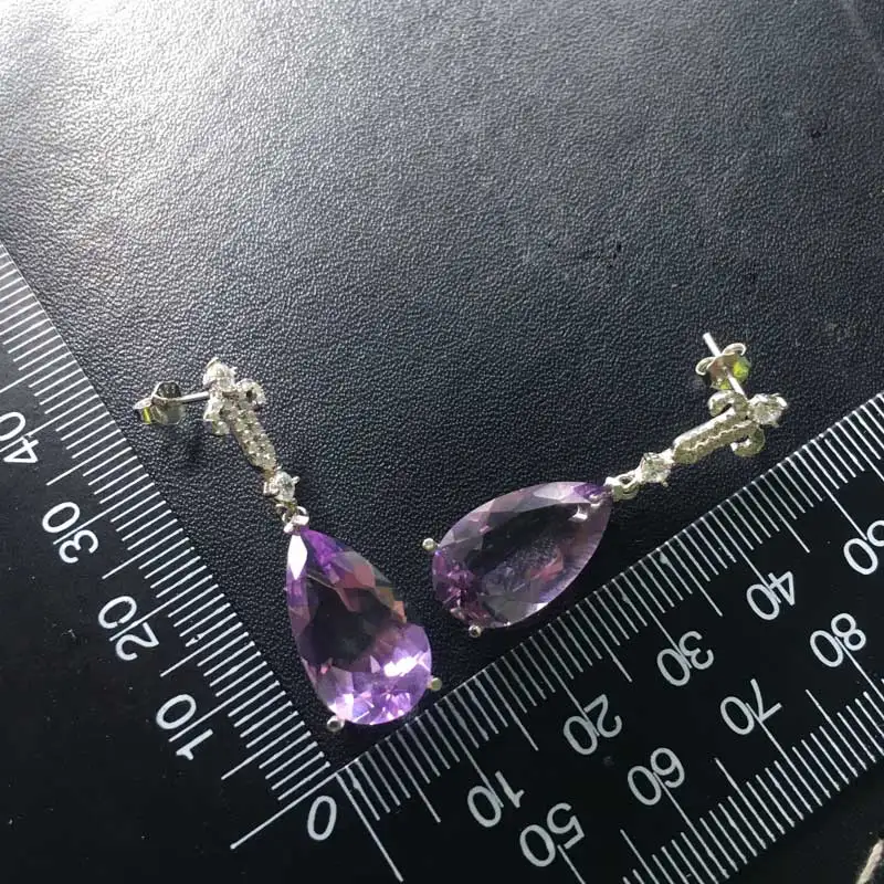 Женские серьги из серебра 925 пробы с аметистом 13 карат 10 х18 мм|Серьги-подвески| |