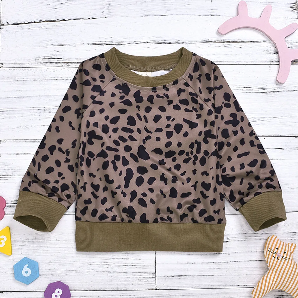 Зима толстовки для малышей одежда для малышей леопардовой расцветки для девочек; Толстовка-пуловер с принтом топы Повседневная одежда с длинным рукавом, детские толстовки с капюшоном